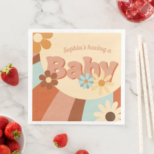 Servilleta De Papel De Cena Dulce Fiesta Retro Groovy de Baby Shower de los 70