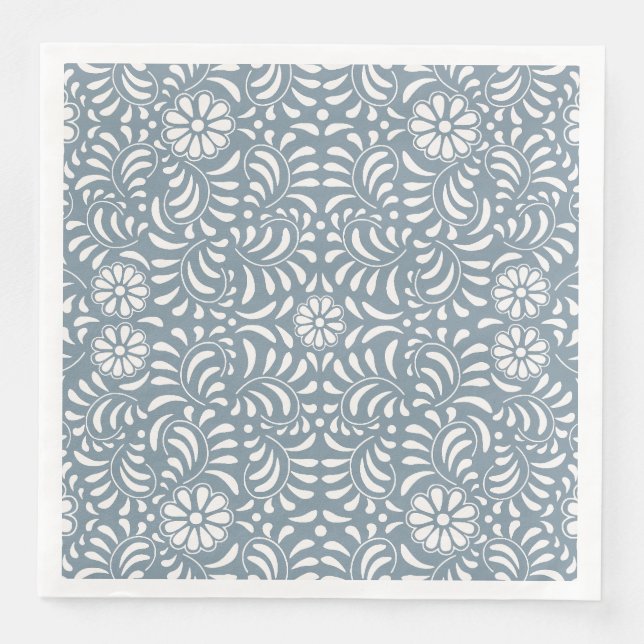 Servilleta De Papel De Cena Duste Blue Talavera Tile Estilo Español Fiesta (Anverso)