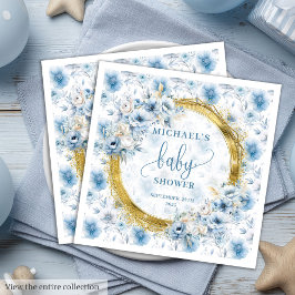 Servilleta De Papel De Cena Dusty Blue Gold Baby Shower Napkins