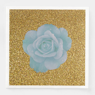 Servilleta De Papel De Cena Dusty Blue Rosa Gold Purpurina Bridal Shower Boda