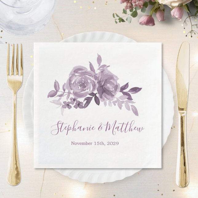 Servilleta De Papel De Cena Dusty Mauve Rosas florales Boda acuarela (Subido por el creador)