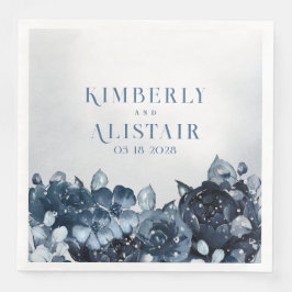 Servilleta De Papel De Cena Dusty Navy Blue Peony Boda Papel