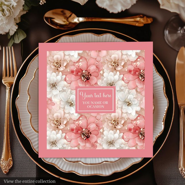 Servilleta De Papel De Cena Dusty Pink Gold Flowers Napkins Trendy Custom Name (Dusty Pink Gold Flowers Napkins Trendy Custom Name)