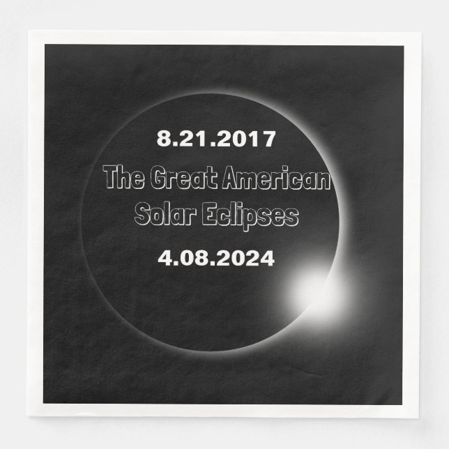 Servilleta De Papel De Cena Eclipse solar con doble fecha 2024 & 2017 (Anverso)