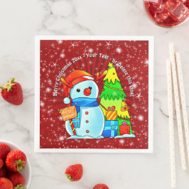 Servilleta De Papel De Cena El árbol de navidad de Snowman presenta el texto d