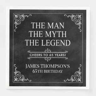 Servilleta De Papel De Cena El hombre el mito la leyenda 65 cumpleaños negro