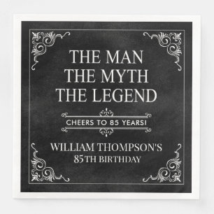 Servilleta De Papel De Cena El hombre el mito la leyenda 85 cumpleaños negro