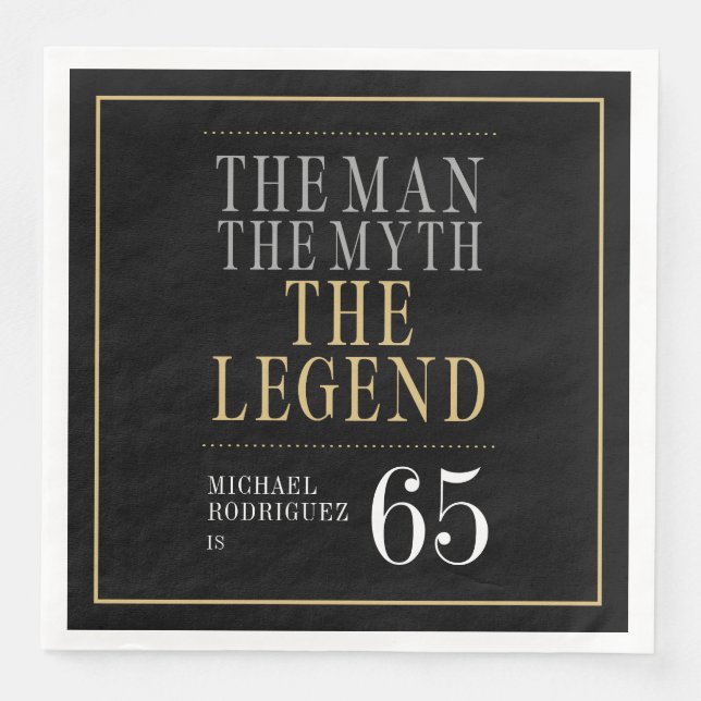Servilleta De Papel De Cena El hombre el mito la leyenda cumpleaños 65 (Anverso)