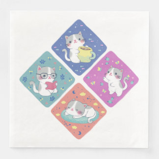 Servilleta De Papel De Cena El Ilustracion del día ocupado de Cute Kitty