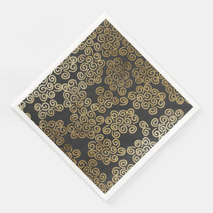 Servilleta De Papel De Cena El oro elegante elegante remolina en negro