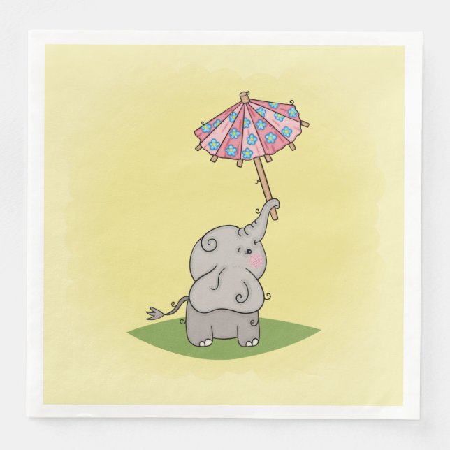 Servilleta De Papel De Cena Elefante bebé segurando um pequeno guarda-chuva (Anverso)
