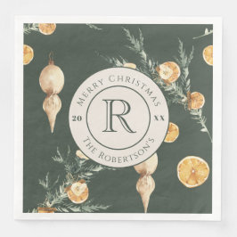 Servilleta De Papel De Cena Elegancia de invierno festiva: acuarela monogramad