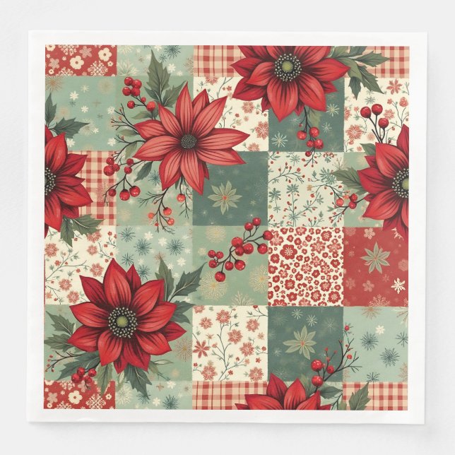 Servilleta De Papel De Cena Elegant Christmas Floral Quilt Pattern  (Anverso)