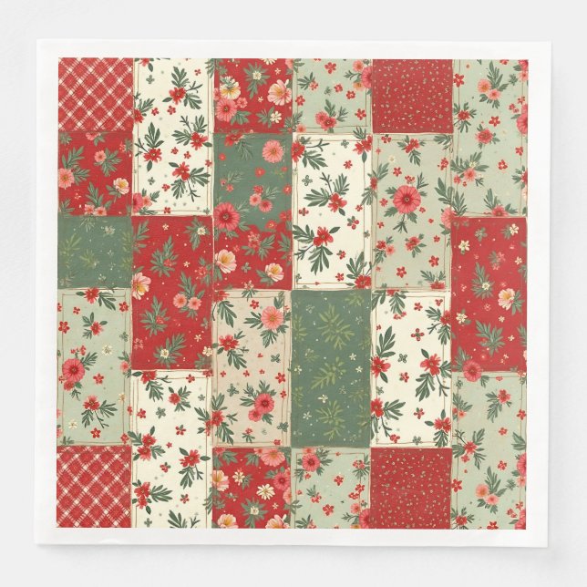 Servilleta De Papel De Cena Elegant Christmas Floral Quilt Pattern  (Anverso)