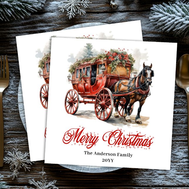 Servilleta De Papel De Cena Elegant Christmas scene napkin red green lettering (Elegant Christmas scene napkin red green lettering

)