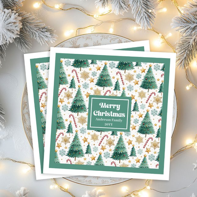 Servilleta De Papel De Cena Elegant Christmas Trees Red Green Holiday Napkins (Elegant Christmas Trees Red Green Holiday Napkins)