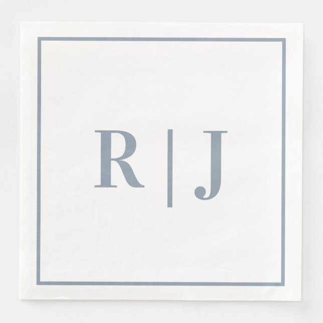 Servilleta De Papel De Cena Elegant Dusty Blue Monogram Initials Wedding (Anverso)