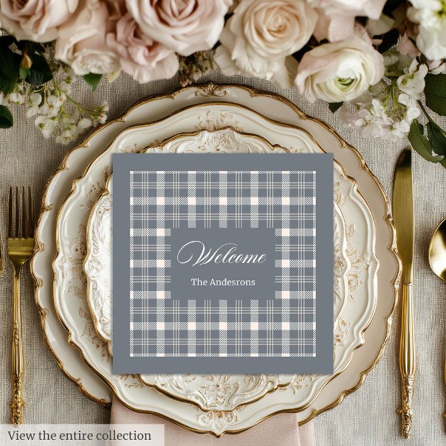 Servilleta De Papel De Cena Elegant grey plaid tartan personalized napkins (Elegant grey plaid tartan personalized napkins)