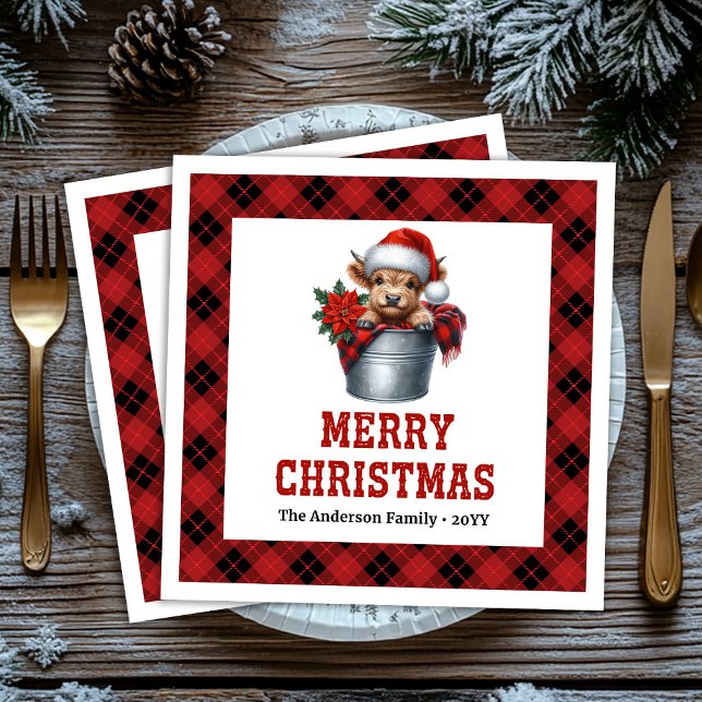 Servilleta De Papel De Cena Elegant highland cow Christmas napkins buffalo  (Elegant highland cow Christmas napkins buffalo plaid decor

)
