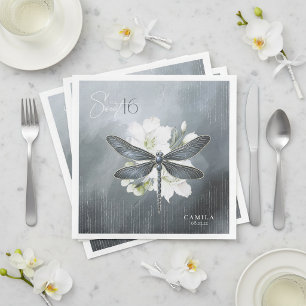 Servilleta De Papel De Cena Elegant Libélula Floral Dulces 16 Azul ID1310