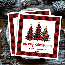 Servilleta De Papel De Cena Elegant Red Black Tartan Napkin Custom Name