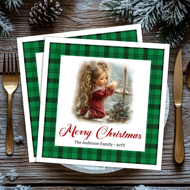 Servilleta De Papel De Cena Elegant Red Green Festive Winter Scene Napkins (Elegant Red Green Festive Winter Scene Napkins)