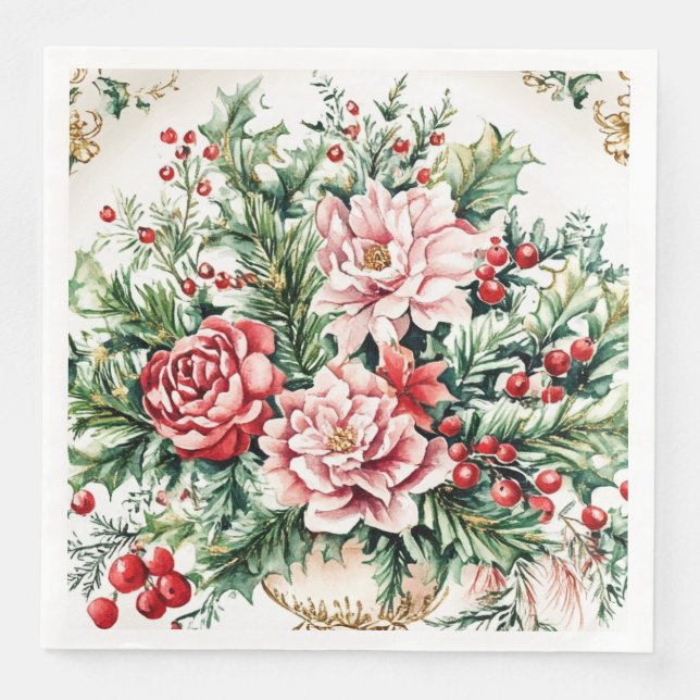 Servilleta De Papel De Cena Elegant Rococo Floral and Foliage Holiday Dining  (Anverso)
