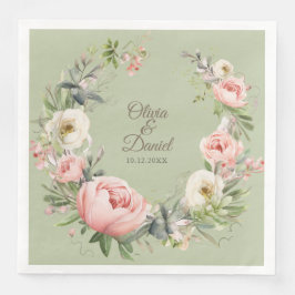 Servilleta De Papel De Cena Elegant Sage Green Peony Floral Wedding Napkin