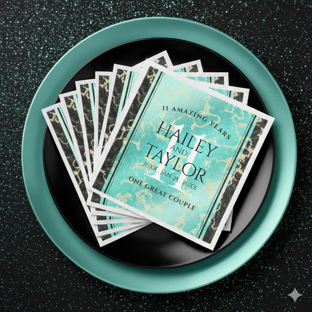 Servilleta De Papel De Cena Elegante 11º Aniversario Boda Turquesa (Elegant 11th Turquoise Wedding Anniversary Napkins Cover Photo)