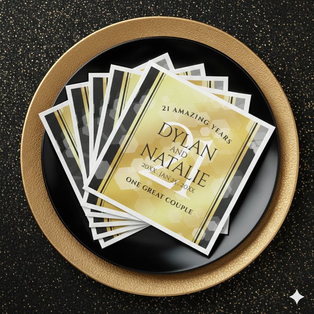 Servilleta De Papel De Cena Elegante 21ª celebración del Aniversario del Boda  (Elegant 21st Brass Wedding Anniversary Napkins Cover Photo)