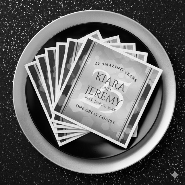 Servilleta De Papel De Cena Elegante 25° aniversario Boda de Plata (Elegant 25th Silver Wedding Anniversary Napkins Cover Photo)