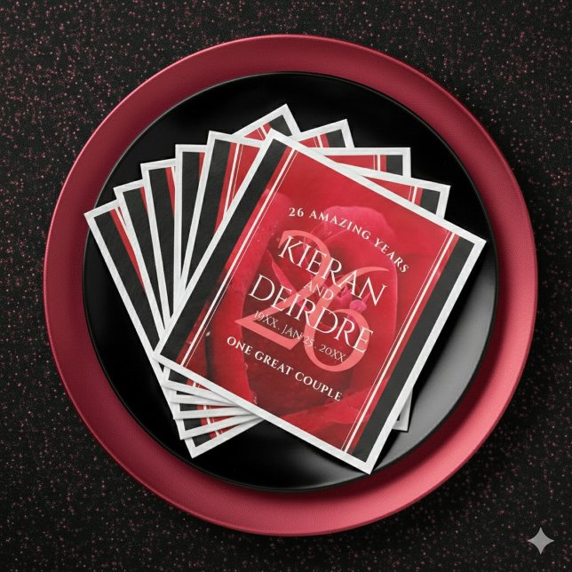 Servilleta De Papel De Cena Elegante 26° Rosa Boda Aniversario (Elegant 26th Rose Wedding Anniversary Napkins Cover Photo)