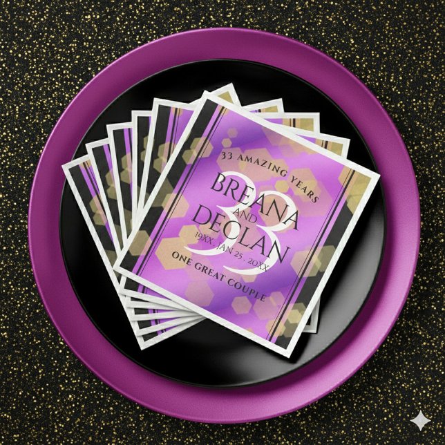 Servilleta De Papel De Cena Elegante 33° Aniversario del Boda Ametista (Elegant 33rd Amethyst Wedding Anniversary Napkins Cover Photo)