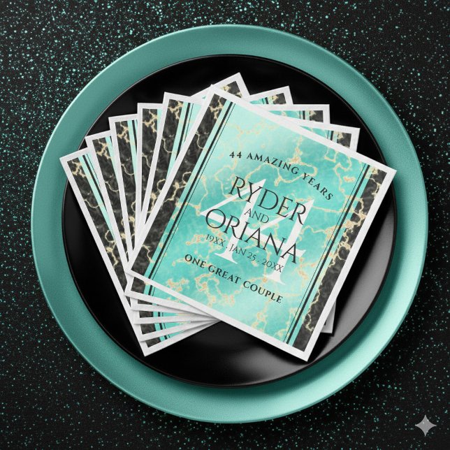 Servilleta De Papel De Cena Elegante 44° Aniversario Boda Turquesa (Elegant 44th Turquoise Wedding Anniversary Napkins Cover Photo)