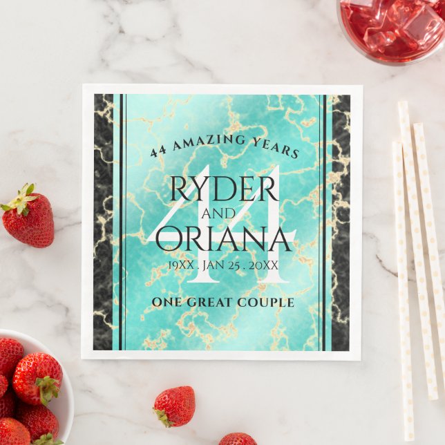 Servilleta De Papel De Cena Elegante 44° Aniversario Boda Turquesa (In situ)