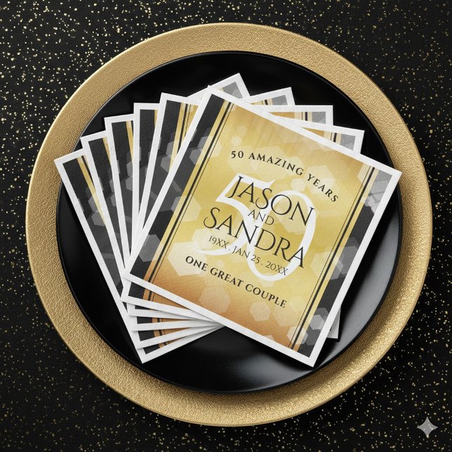 Servilleta De Papel De Cena Elegante 50° Aniversario del Boda de Oro (Elegant 50th Golden Wedding Anniversary Napkins Cover Photo)