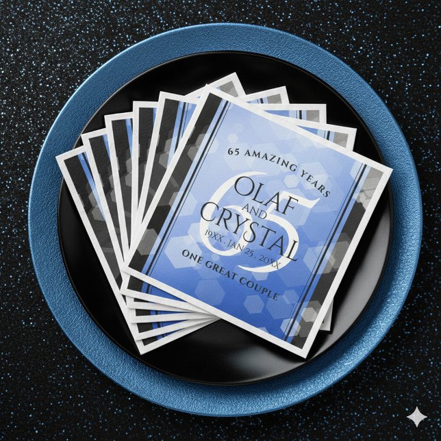 Servilleta De Papel De Cena Elegante 65º Aniversario del Boda de Zafiro Azul (Elegant 65th Blue Sapphire Wedding Anniversary Napkins Cover Photo)