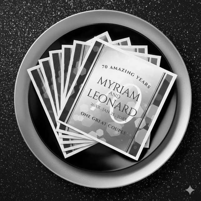 Servilleta De Papel De Cena Elegante 70° Aniversario del Boda Platino (Elegant 70th Platinum Wedding Anniversary Napkins Cover Photo)
