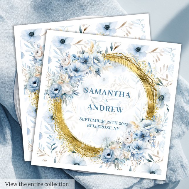 Servilleta De Papel De Cena Elegante acuarela Dusty Blue Gold Bodas (Elegant Watercolor Dusty Blue Gold Wedding Napkins

)