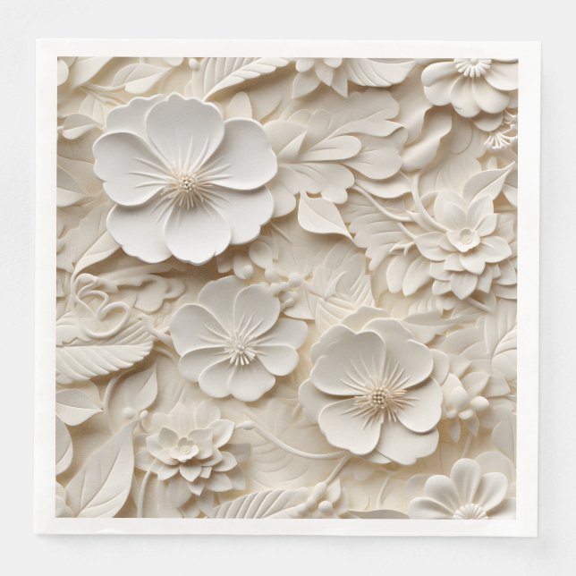 Servilleta De Papel De Cena Elegante alivio floral Grabado en relieve 3D (Anverso)