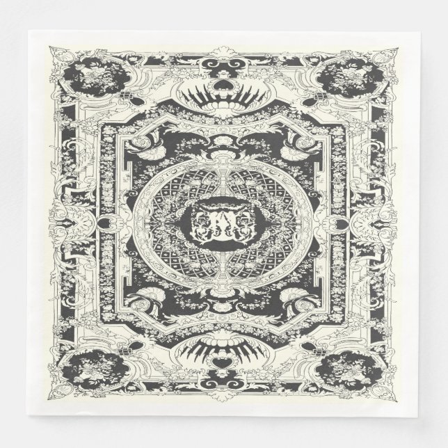 Servilleta De Papel De Cena Elegante Barroco Blanco Blanco Negro Moderno (Anverso)