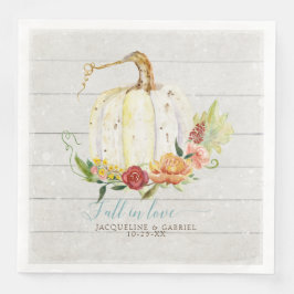 Servilleta De Papel De Cena Elegante Blanco Rústico de Otoño Calabaza Floral