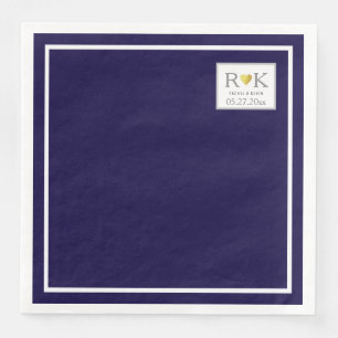 Servilleta De Papel De Cena Elegante Boda Azul Monogramado