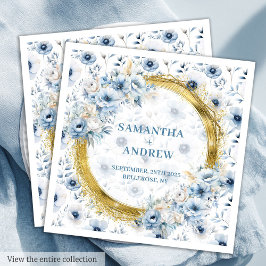 Servilleta De Papel De Cena Elegante Boda Bohemian Pastel Blue Gold Purpurina