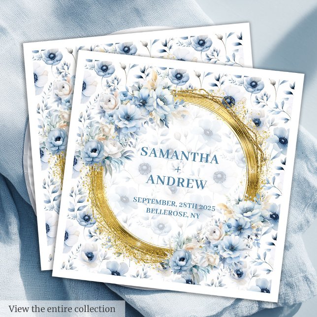 Servilleta De Papel De Cena Elegante Boda Bohemian Pastel Blue Gold Purpurina (Elegant Bohemian Pastel Blue Gold Glitter Wedding Paper Dinner Napkins)
