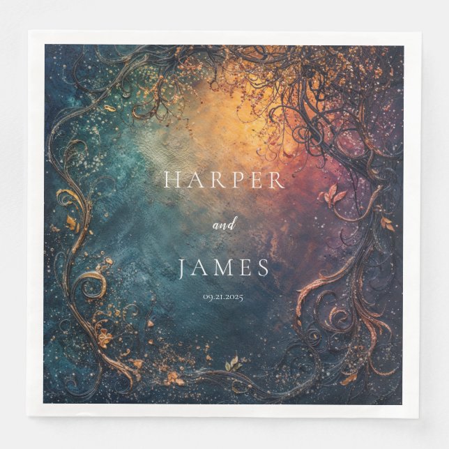 Servilleta De Papel De Cena Elegante Boda Celestial (Anverso)