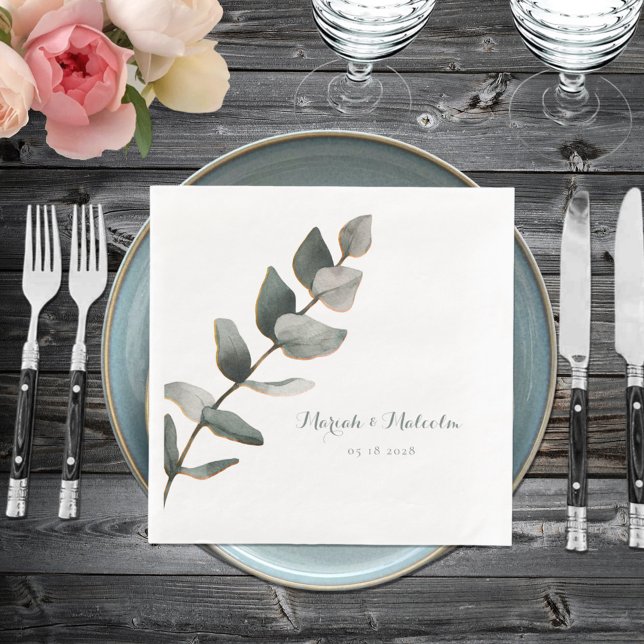 Servilleta De Papel De Cena Elegante Boda de Eucalipto verde sabio (Subido por el creador)