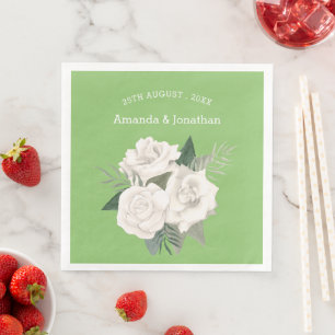 Servilleta De Papel De Cena Elegante Boda de Rosa Verde y Blanca Pistachio
