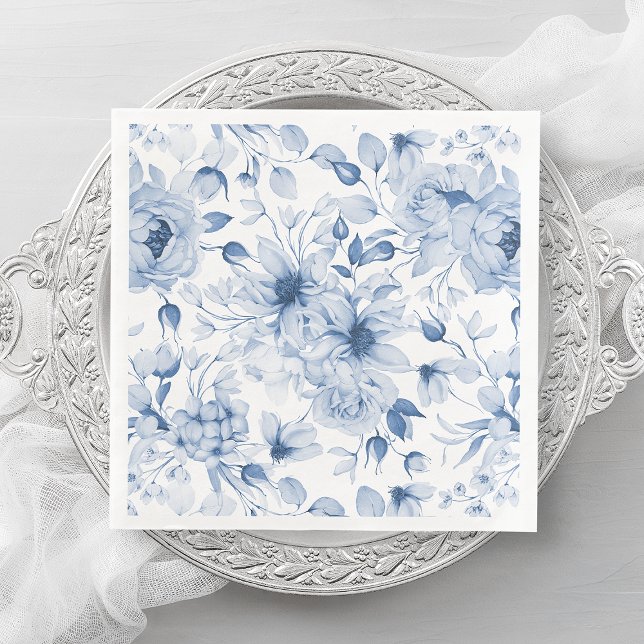 Servilleta De Papel De Cena Elegante Boda floral azul Napkin (Subido por el creador)