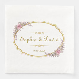 Servilleta De Papel De Cena Elegante Boda Rubor Floral Gold Frame